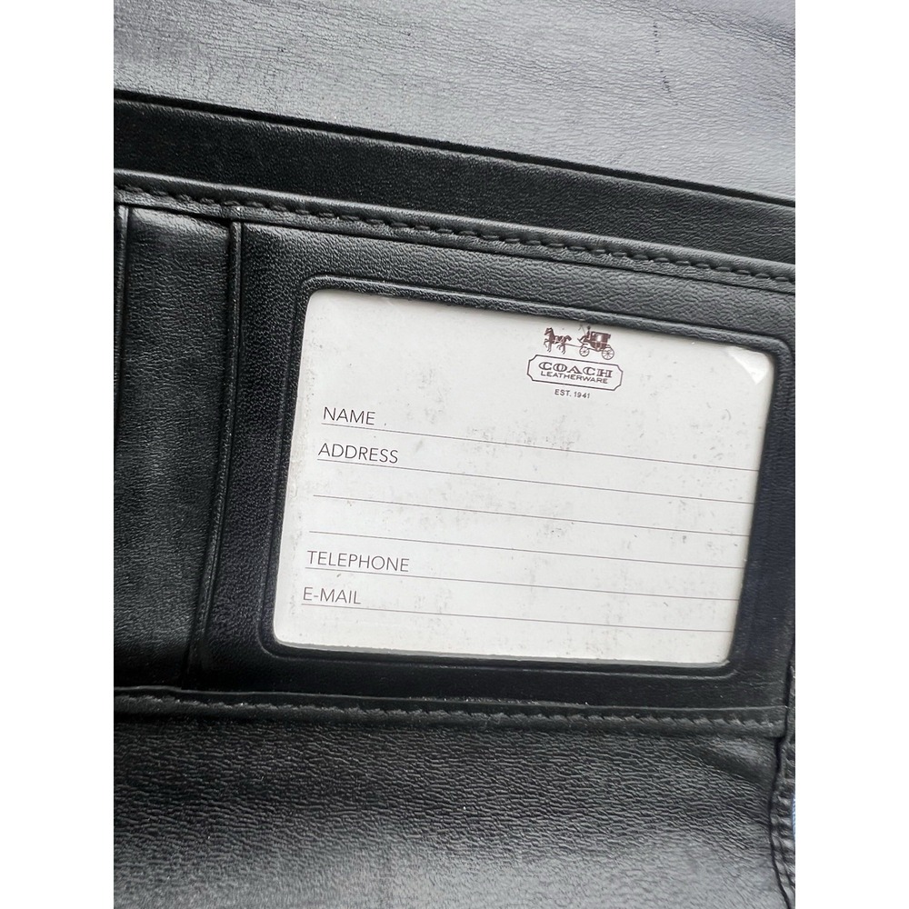 Coach Signature Long Trifold Wallet Black Coin Pocket Card Slots Used - Picture 12 of 12